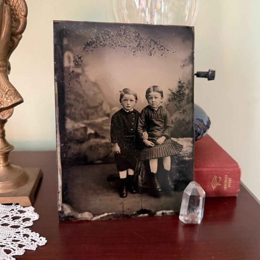 Large Antique Tintype Twins